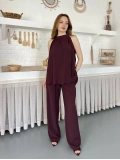 Modern Halter Yaka Tasarım Takım Bordo