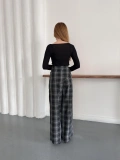 Ekose Yüksek Bel Fularlı Pantolon Siyah