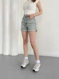 Yıkamalı Yırtık Desenli Denim Şort Mavi