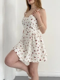 Çiçek Desenli Askılı Mini Elbise Beyaz