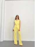 Bel Kemerli Asimetrik Kesim Yelekli Takım Sarı