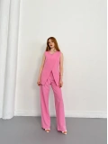 Bel Kemerli Asimetrik Kesim Yelekli Takım Pembe