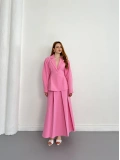 Kruvaze Yaka Ceket-Etek Takım Pembe