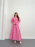 Kruvaze Yaka Ceket-Etek Takım Pembe
