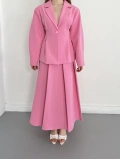 Kruvaze Yaka Ceket-Etek Takım Pembe