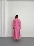 Kruvaze Yaka Ceket-Etek Takım Pembe
