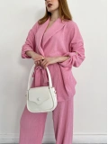 Bürümcük Bel Bağlamalı Kruvaze Yaka Tasarım Takım Pembe