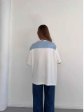 Omuzdan Bağlama Detaylı Oversize Tişört Mavi