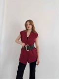 Kalın Kemer Detaylı Yelek Bordo
