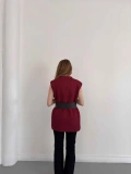 Kalın Kemer Detaylı Yelek Bordo