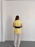 Kalın Kemer Detaylı Yelek Sarı