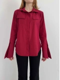 Poplin Kol Detaylı Gömlek Bordo