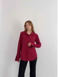 Poplin Kol Detaylı Gömlek Bordo