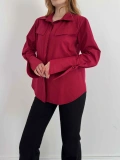 Poplin Kol Detaylı Gömlek Bordo