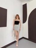 Puantiyeli İçi Şortlu Mini Etek Beyaz