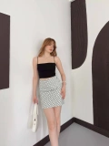 Puantiyeli İçi Şortlu Mini Etek Beyaz