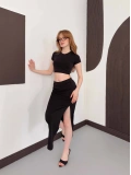 Yırtmaç Detaylı Crop - Etek Takım Siyah