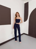 Çizgi Detaylı Crop - Pantolon Takım Lacivert