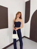 Çizgi Detaylı Crop - Pantolon Takım Lacivert