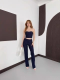 Çizgi Detaylı Crop - Pantolon Takım Lacivert