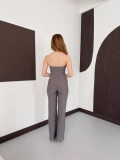 Çizgi Detaylı Crop - Pantolon Takım Gri