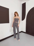 Çizgi Detaylı Crop - Pantolon Takım Gri