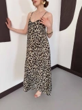 Leopar Desenli Pamuklu Ayar Askılı Poplin Salaş Elbise Leopar