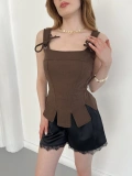 Askı Detaylı Korse Bluz Kahve