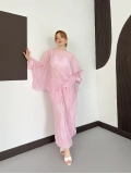 Uçuşan Pelerin Bluz-Pantolon Takım Pembe
