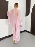 Uçuşan Pelerin Bluz-Pantolon Takım Pembe