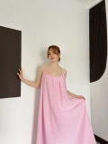 İp Askılı Astarlı Muslin Elbise Pembe
