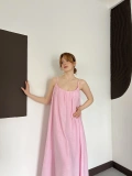 İp Askılı Astarlı Muslin Elbise Pembe