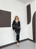 Pencere Detaylı Ajurlu Triko Elbise Siyah