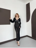 Pencere Detaylı Ajurlu Triko Elbise Siyah