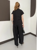 Poplin Bağlama Detaylı Bluz-PAntolon Takım Siyah