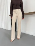 Çift Düğme Detaylı İspanyol Paça Pantolon Bej