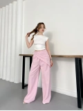 Fular Zımba Detaylı Keten Pantolon Pembe