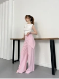 Fular Zımba Detaylı Keten Pantolon Pembe