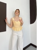 Pötikareli Askılı Bluz Sarı