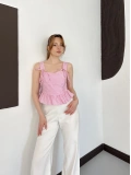 Pötikareli Askılı Bluz Pembe