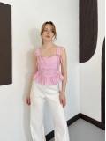 Pötikareli Askılı Bluz Pembe