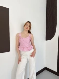 Pötikareli Askılı Bluz Pembe