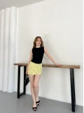 İçi Şortlu Puantiyeli Mini Etek Sarı