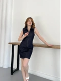 Fermuar Detaylı Denim Kısa Mini Elbise Lacivert