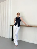 Fermuar Detaylı Denim Bluz Lacivert