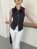 Fermuar Detaylı Denim Bluz Lacivert