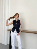Fermuar Detaylı Denim Bluz Lacivert