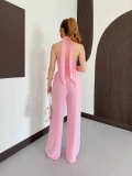 Boyundan Bağlamalı Keten Viral Takım Pembe