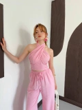 Boyundan Bağlamalı Keten Viral Takım Pembe