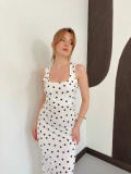 Puantiye Desen Kalın Askı Şık Elbise Beyaz